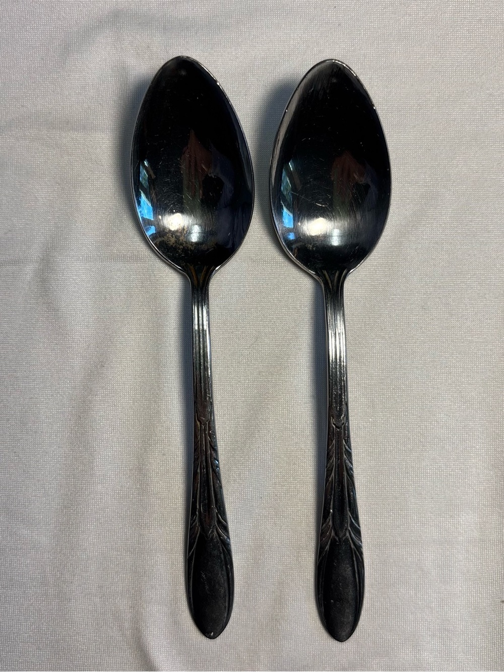 Reed & Barton Silver-Tone Embossed Serving Spoons - Pair